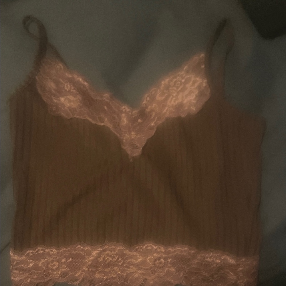 SHEIN Brown Lace Trim Crop Top